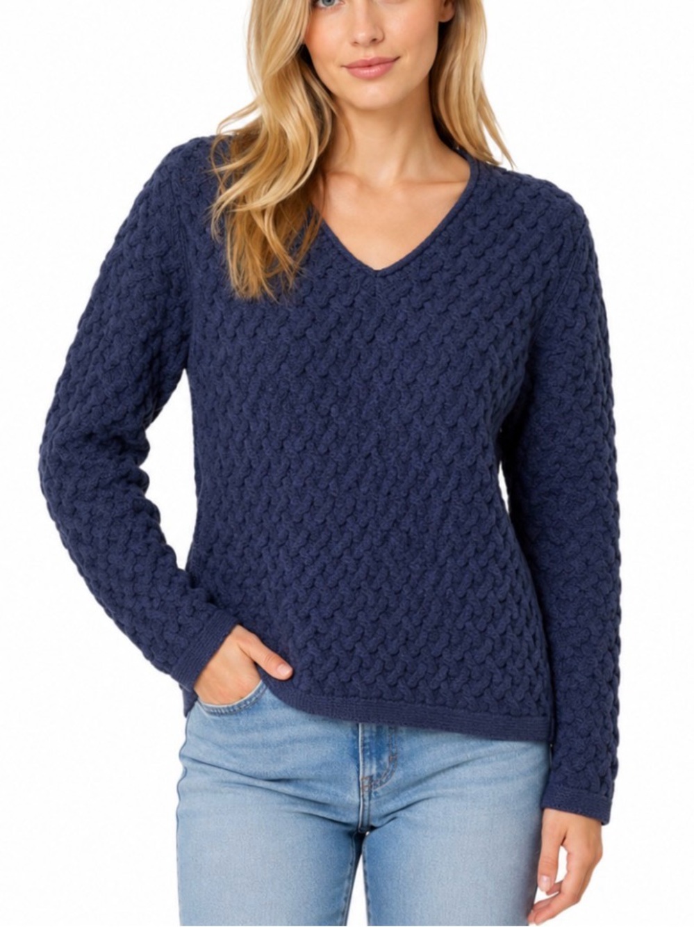 Irelandseye Chunky Knit Cotton Sweater Navy XL